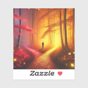 Enchanted Crossroads – Vibrant Autumn Forest Art P Sticker