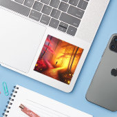 Enchanted Crossroads – Vibrant Autumn Forest Art P Sticker (Laptop met iPhone)