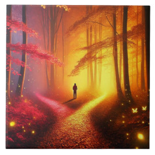 Enchanted Crossroads – Vibrant Autumn Forest Art P Tegeltje