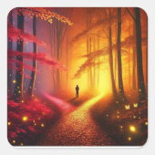Enchanted Crossroads – Vibrant Autumn Forest Art P Vierkante Sticker (Voorkant)