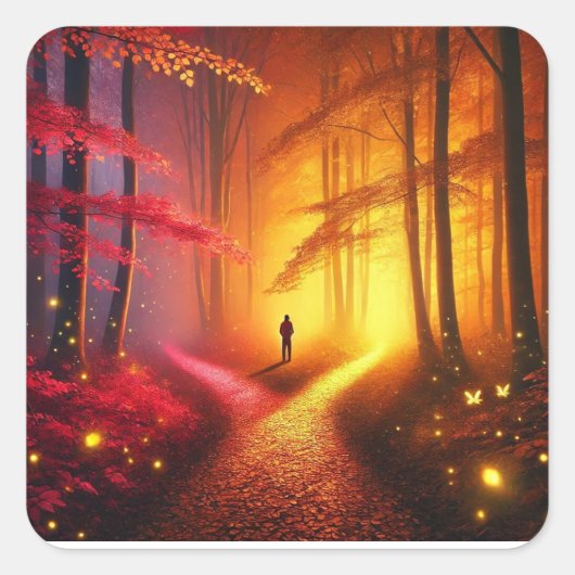 Enchanted Crossroads – Vibrant Autumn Forest Art P Vierkante Sticker (Voorkant)