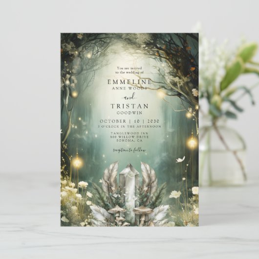 Enchanted Crystal Forest Garden Green Wedding Kaart (Staand voorkant)