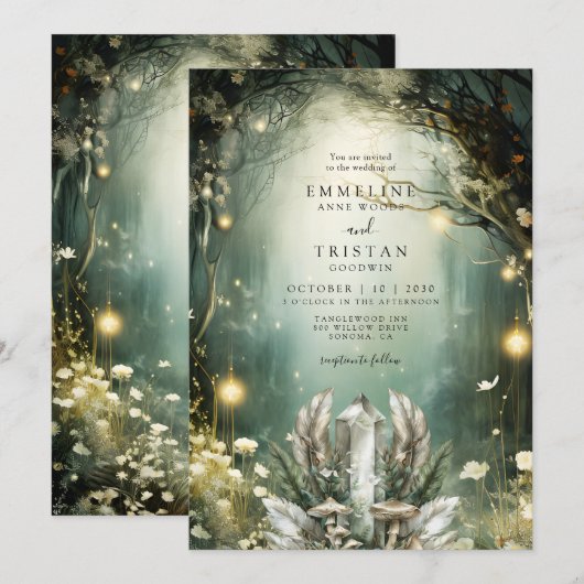 Enchanted Crystal Forest Garden Green Wedding Kaart (Voorkant / Achterkant)