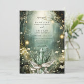 Enchanted Crystal Forest Green Wedding Kaart (Staand voorkant)