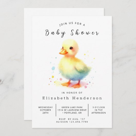 Enchanted Custom Duck Baby shower Kaart (Voorkant / Achterkant)
