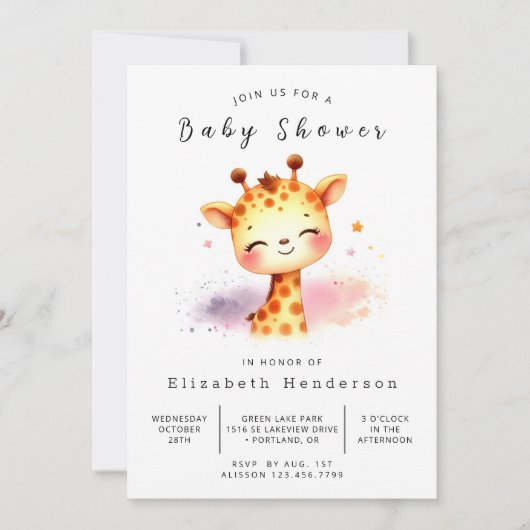 Enchanted Custom Giraffe Baby shower Kaart (Voorkant)