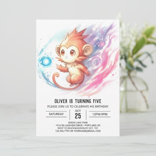 Enchanted Custom Monkey Verjaardag Kaart (Staand voorkant)