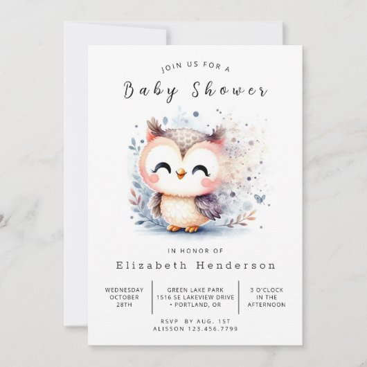 Enchanted Custom Owl Baby shower Kaart (Voorkant)