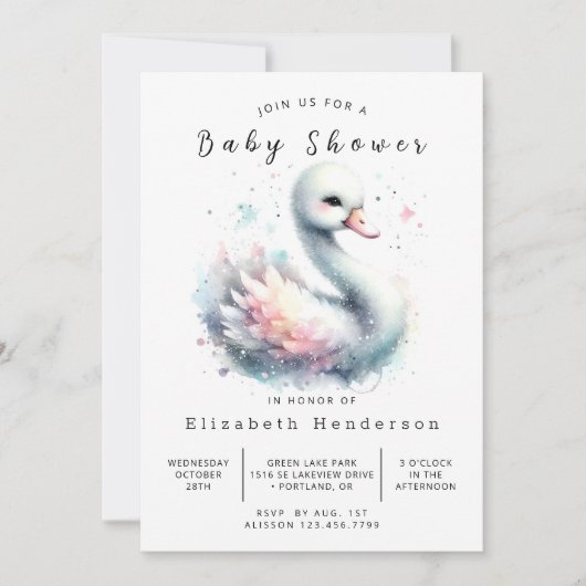 Enchanted Custom Swan Baby shower Kaart (Voorkant)