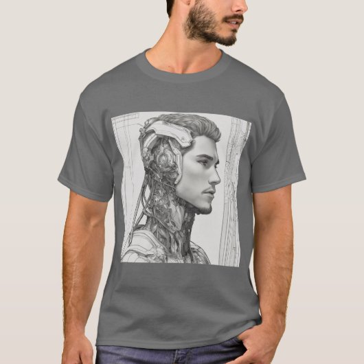 Enchanted Cyborg: minimalistisch lijnkunstontwerp T-shirt (Voorkant)
