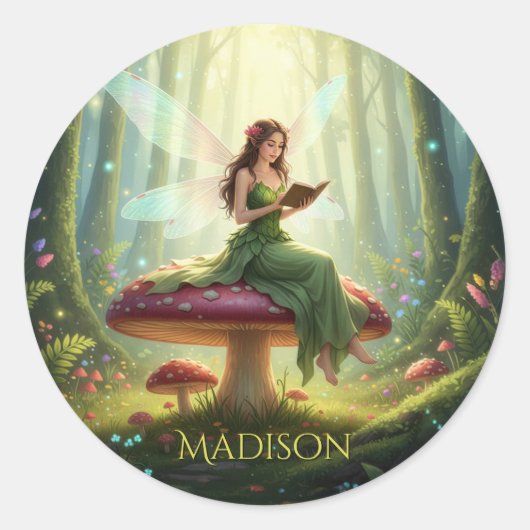 Enchanted Day Fairy Reading a Book Ronde Sticker (Voorkant)