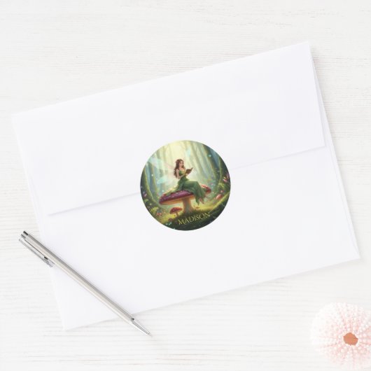 Enchanted Day Fairy Reading a Book Ronde Sticker (Envelop)