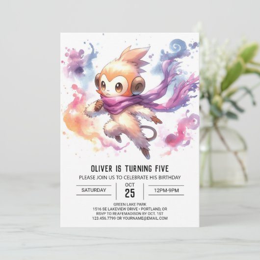 Enchanted Digital Monkey Verjaardag Kaart (Staand voorkant)