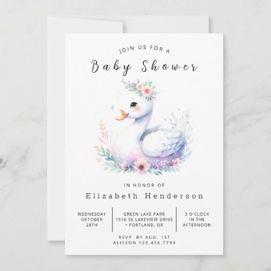 Enchanted Digital Swan Baby shower Kaart (Voorkant)