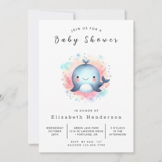 Enchanted Digital Whale Baby shower Kaart (Voorkant)