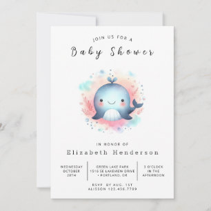 Enchanted Digital Whale Baby shower Kaart