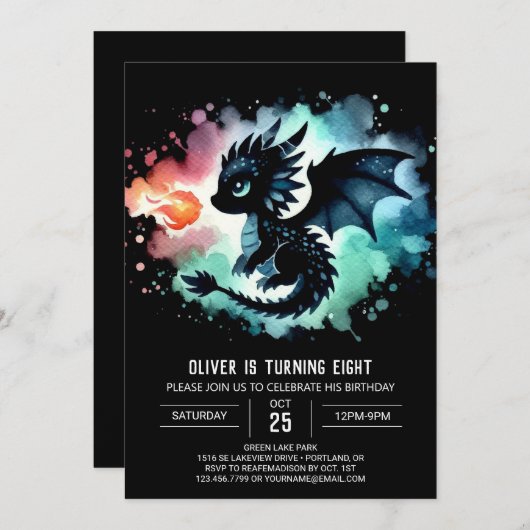 Enchanted Dragon verjaardagskinderen Kaart (Voorkant / Achterkant)