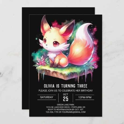 Enchanted Dreamy Fox Verjaardag digitaal Kaart (Voorkant / Achterkant)