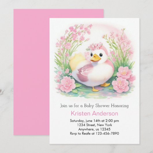 Enchanted Duck Roze Waterverf Meisje Baby shower Kaart (Voorkant / Achterkant)