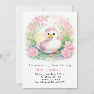 Enchanted Duck Roze Waterverf Meisje Baby shower Kaart