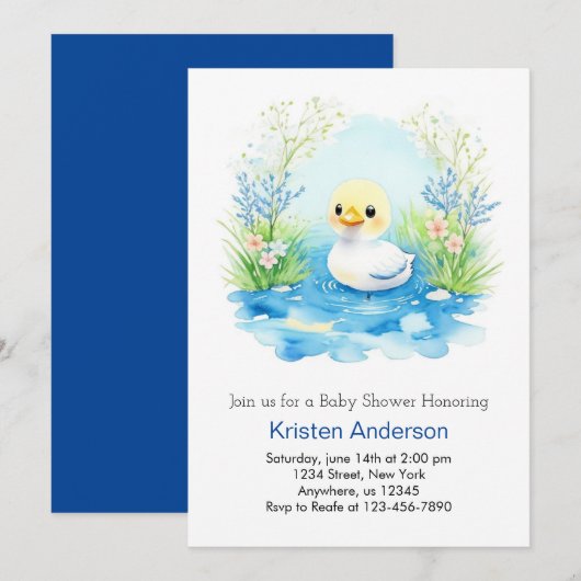 Enchanted Duckling Blue Bliss Boy Baby shower Kaart (Voorkant / Achterkant)