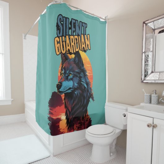 Enchanted Dusk: De piercingblik van de blauwe wolf Douchegordijn (In situ)