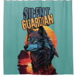 Enchanted Dusk: De piercingblik van de blauwe wolf Douchegordijn