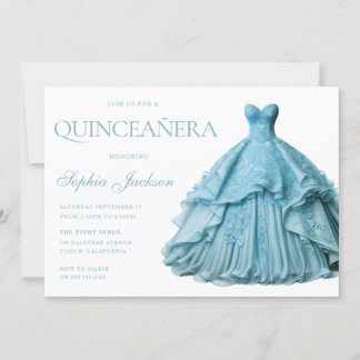 Enchanted Dusty Blue Dress Gown Quinceanera Kaart