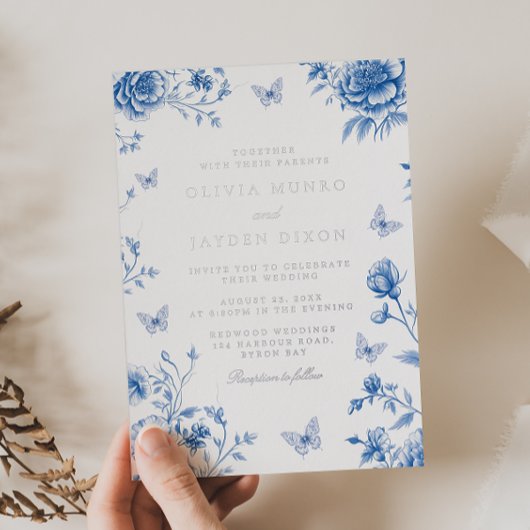 Enchanted Dusty Blue & Silver Wedding Folie Uitnodiging