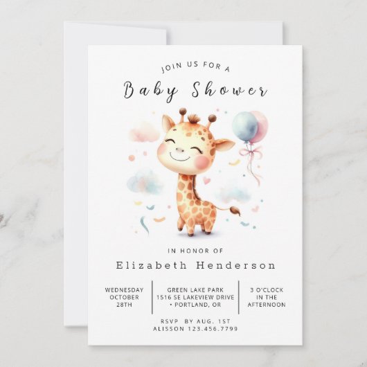 Enchanted Editable Giraffe Baby shower Kaart (Voorkant)