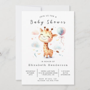 Enchanted Editable Giraffe Baby shower Kaart