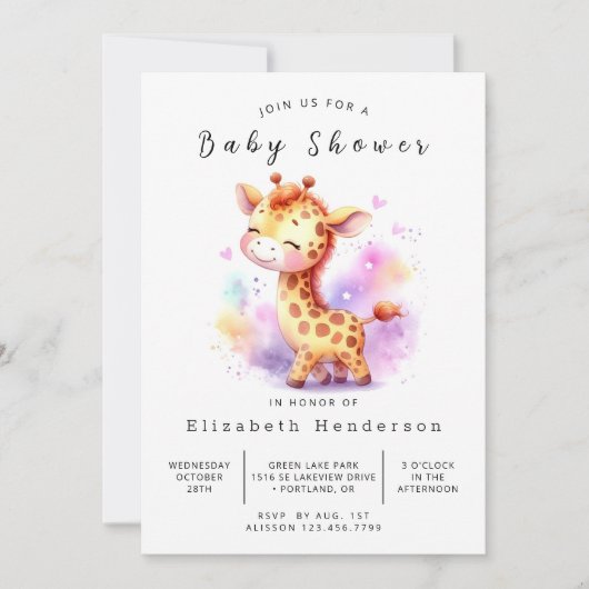 Enchanted Editable Giraffe Baby shower Kaart (Voorkant)