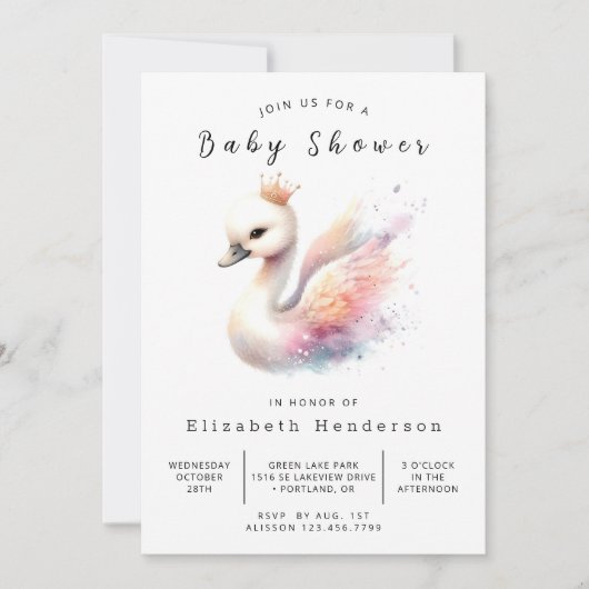 Enchanted Editable Swan Baby shower Kaart (Voorkant)