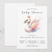 Enchanted Editable Swan Baby shower Kaart (Voorkant / Achterkant)