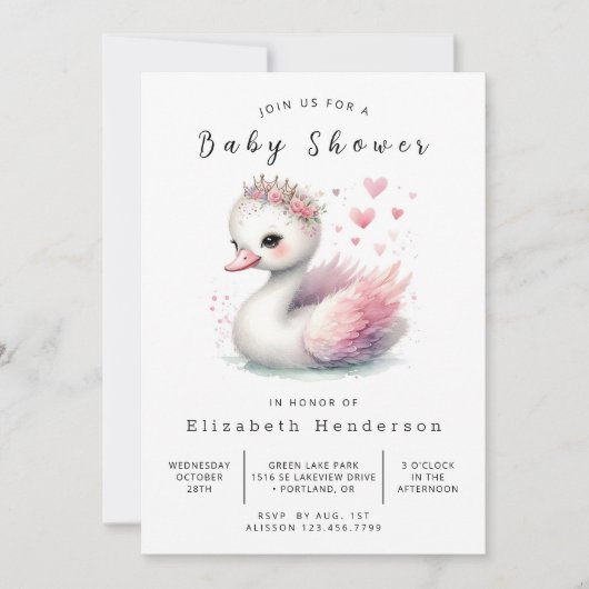 Enchanted Editable Swan Baby shower Kaart (Voorkant)