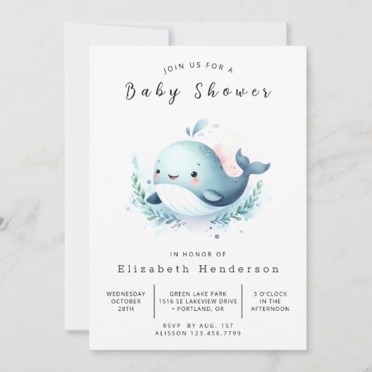 Enchanted Editable Whale Baby shower Kaart (Voorkant)