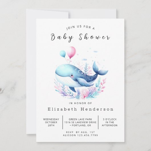 Enchanted Editable Whale Baby shower Kaart (Voorkant)
