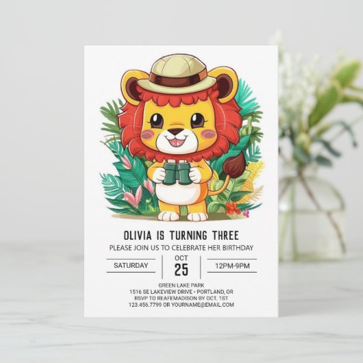 Enchanted Elegant Lion digitale verjaardag Kaart (Staand voorkant)