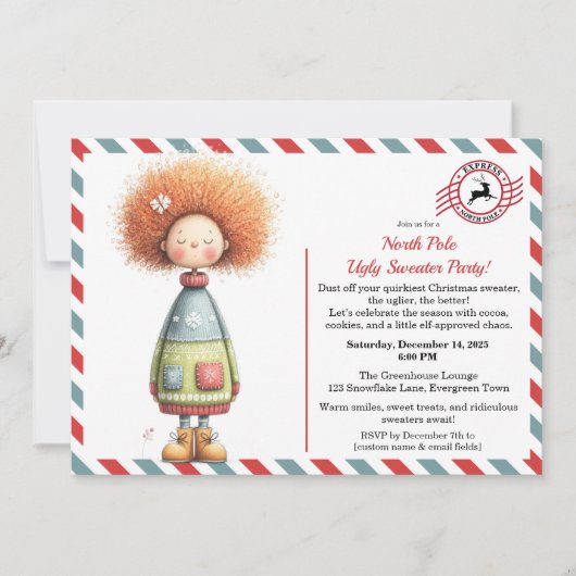 Enchanted Elf | North Pole Ugly Sweater Party Kaart (Voorkant)