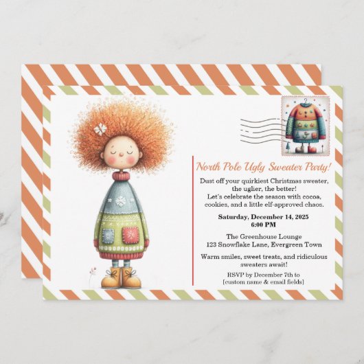 Enchanted Elf | North Pole Ugly Sweater Party Kaart (Voorkant / Achterkant)