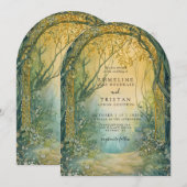Enchanted Emerald Forest Portal Wedding Kaart (Voorkant / Achterkant)