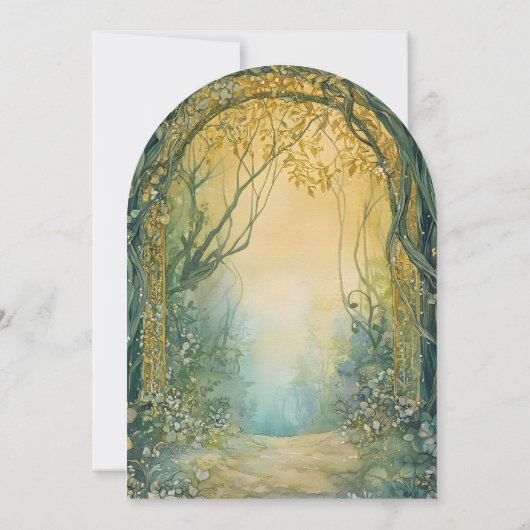 Enchanted Emerald Forest Portal Wedding Kaart (Achterkant)
