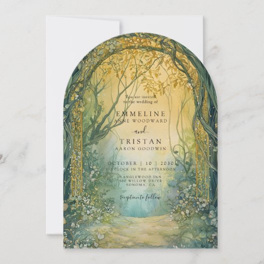 Enchanted Emerald Forest Portal Wedding Kaart (Voorkant)