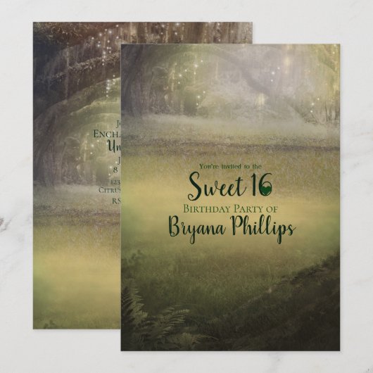 Enchanted Enchanting Lights Forest Sweet 16 Party Kaart (Voorkant / Achterkant)