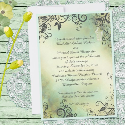 Enchanted Evening Deco Leaf Wedding Invitation Kaart