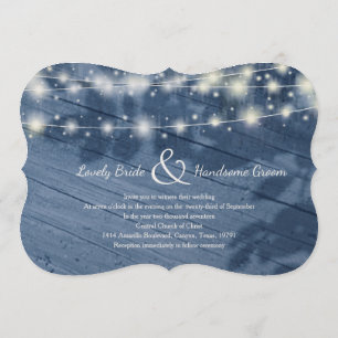 Enchanted Evening Fairy Lights Wood Wedding Invite Kaart