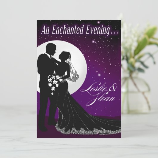Enchanted Evening Nighttime Wedding Invitation Kaart (Staand voorkant)