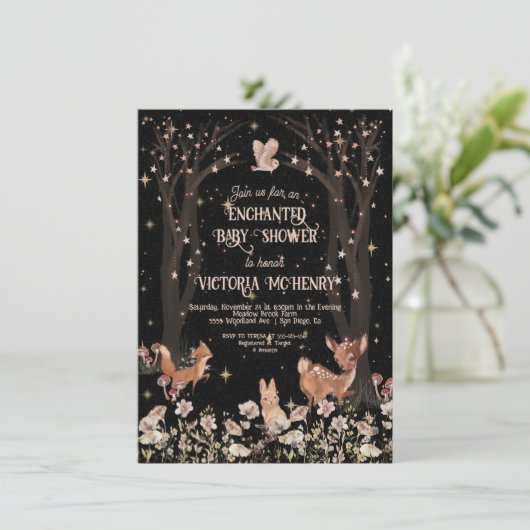 Enchanted Evening Rustic Woodland Baby shower Kaart (Staand voorkant)