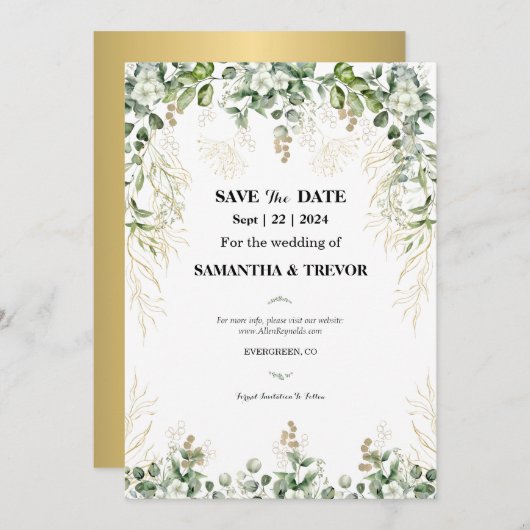 Enchanted Evergreens: Save the Date Uitnodiging (Voorkant / Achterkant)