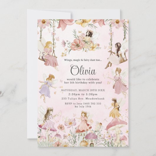 Enchanted Fairies Bloemen Meadow Garden Verjaardag Kaart (Voorkant)